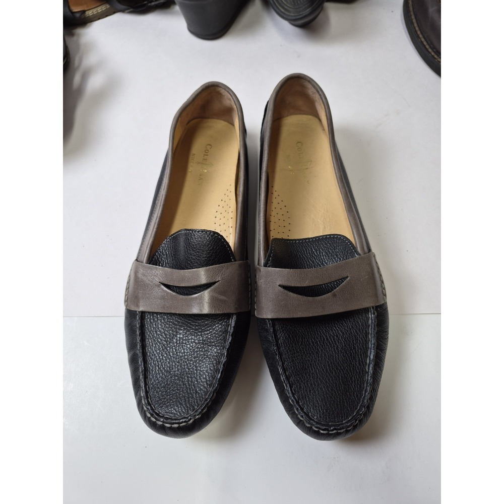 Cole Haan Black Leather Pebble Penny Loafers, Women's 11